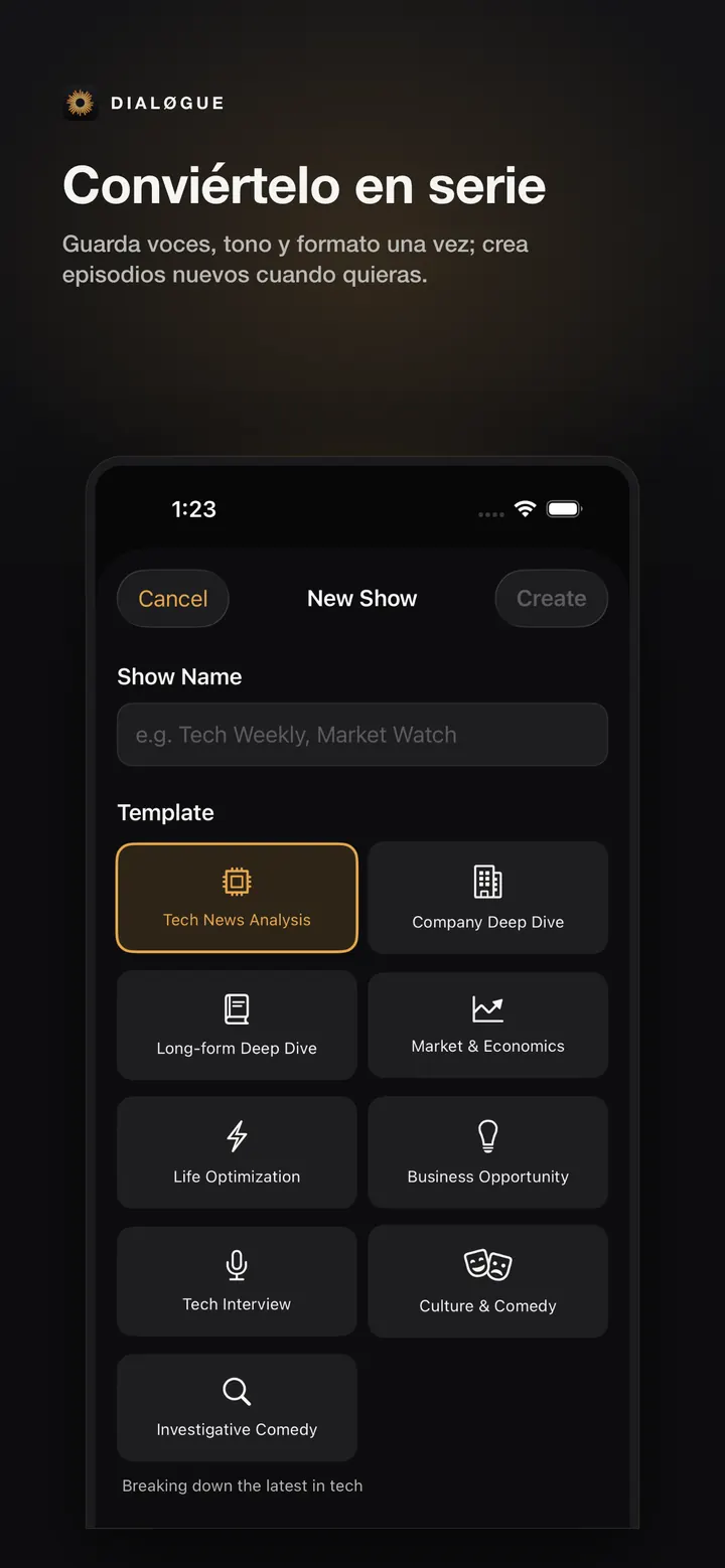 Pantalla de Series de DIALØGUE iOS en español