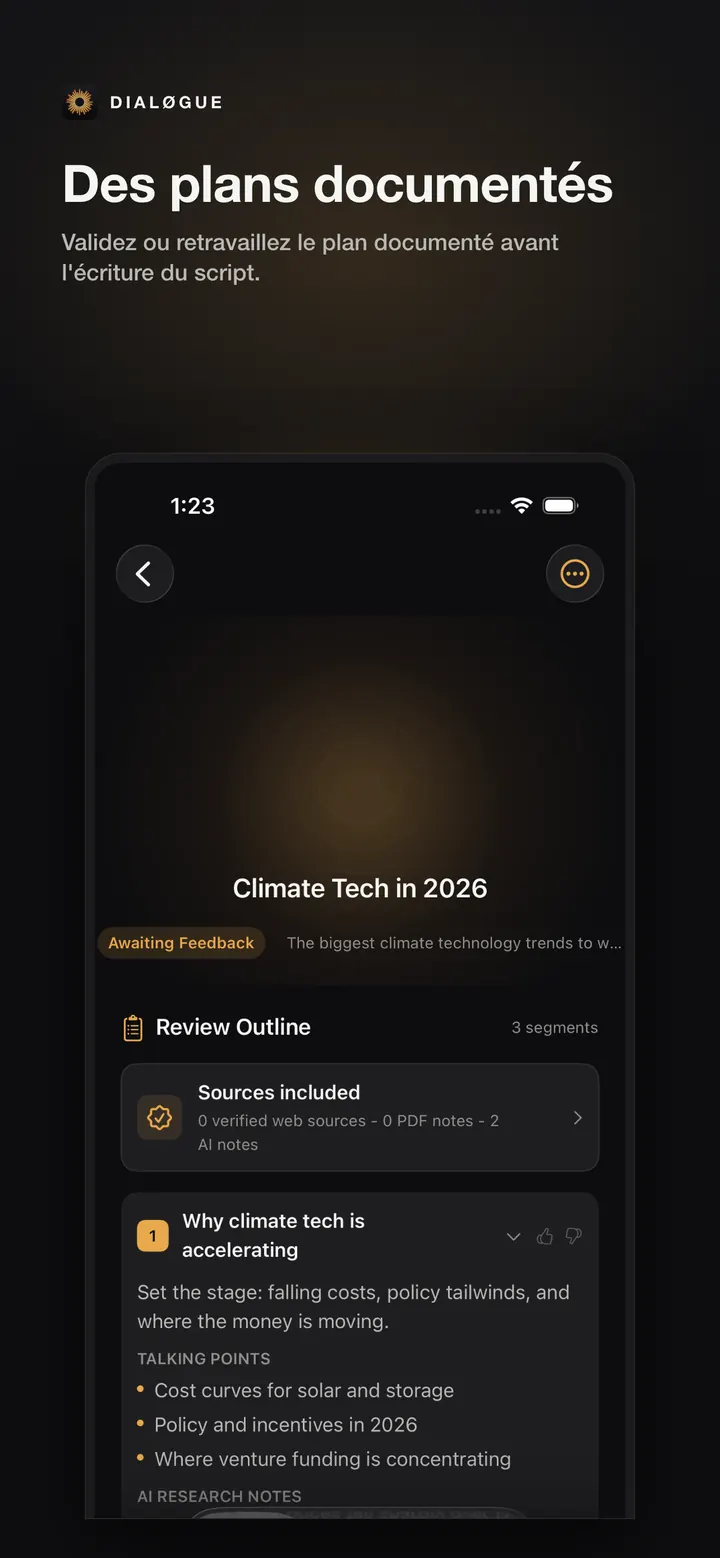 Écran de validation du plan DIALØGUE iOS en français