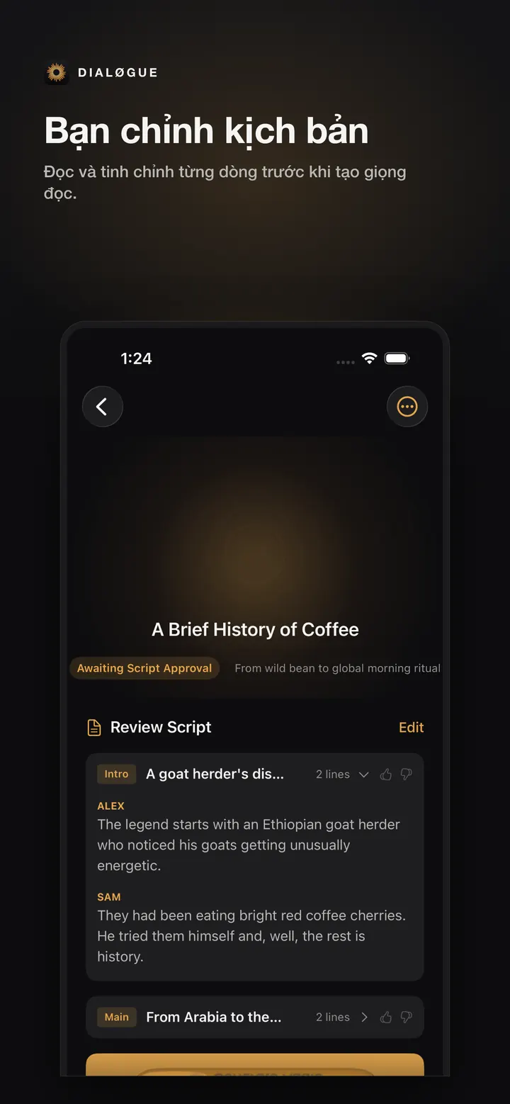 Màn hình review kịch bản DIALØGUE iOS bằng tiếng Việt