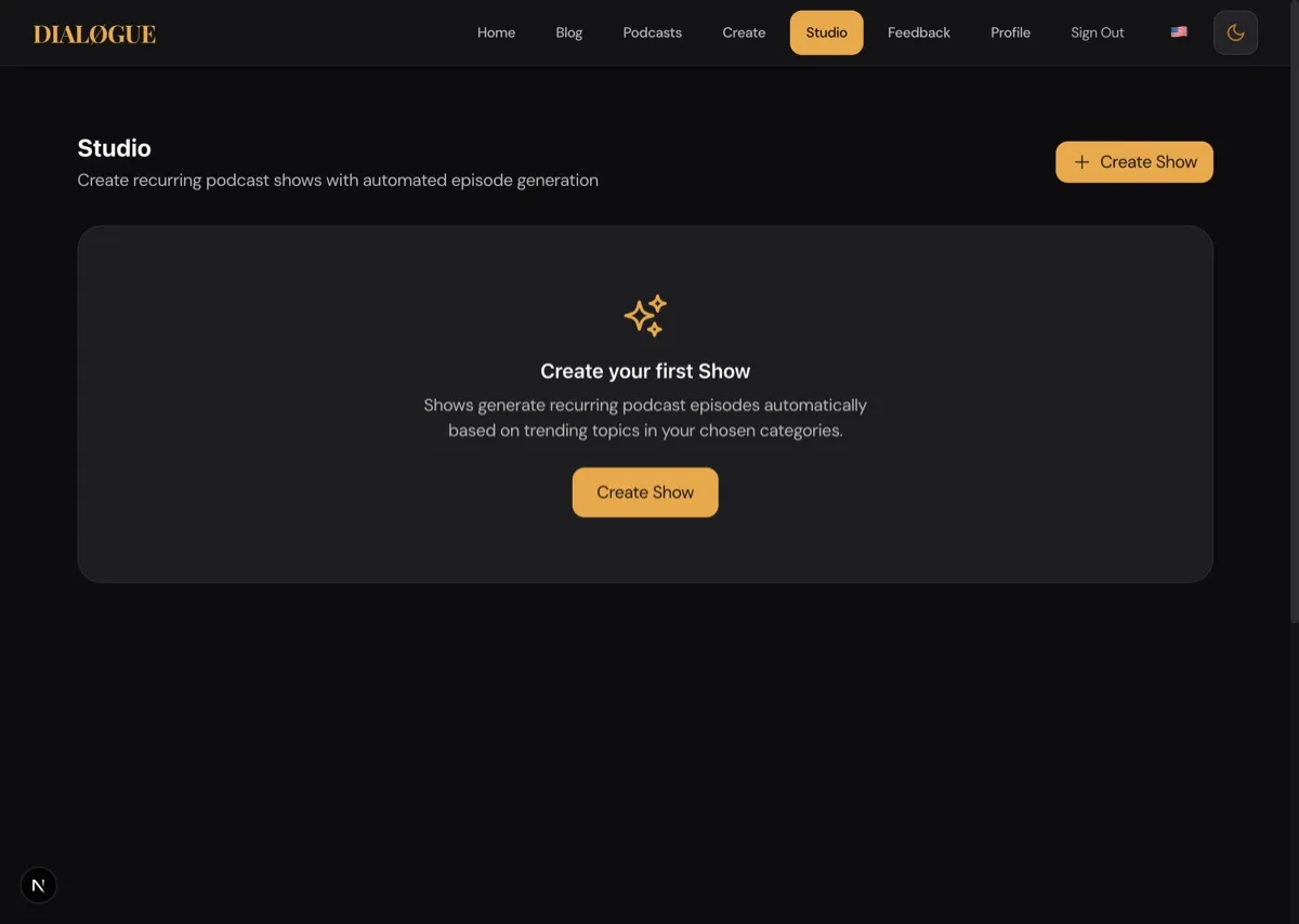 Studio dashboard for recurring podcast shows